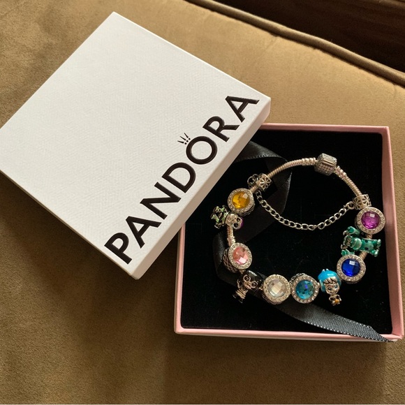 NIB NEW Pandora Pave Clasp Bracelet w/ Colorful Disney Theme Charms - Picture 3 of 13